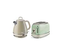 pack 1 bouilloire electrique 1l sans fil vintage beige 1 grillepain 2 fentes the