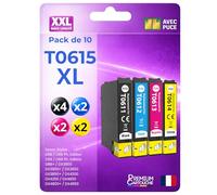 Pack 10 Cartouche T0611 T0612 T0613 T0614 Compatible pour Epson D68 D68 D88 DX3800 DX3850 DX3850 DX4200 DX4250 DX4800 DX4850 Noir Cyan Magenta Jaune Haute capacité avec Puce 400 Pages Ourson