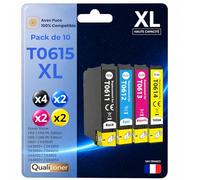 Pack 10 Cartouche T0615 Compatible pour Epson D68 D88 DX3800 DX3850 DX4200 DX4250 DX4800 DX4850 Haute capacité avec Puce 400 Pages Ourson