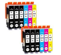 Pack 10 Cartouches d’Encre 364XL 364 XL CN684EE CB323EE CB324EE CB325EE CB322EE Compatible pour HP DeskJet OfficeJet PhotoSmart Noir Noir Photo Cyan Magenta Jaune Haute capacité avec Puce