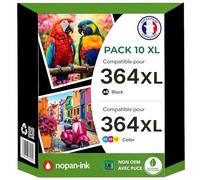 Pack 10 Cartouches d’Encre 364XL 364 XL CN684EE CB323EE CB324EE CB325EE CB322EE Compatible pour HP DeskJet OfficeJet PhotoSmart Noir Noir Photo Cyan Magenta Jaune Haute capacité avec Puce