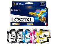 Pack 10 Cartouches LC521XL Compatible pour Brother Multicolor 500 Pages