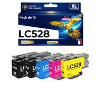 Pack 10 Cartouches LC528 Compatible pour Brother Multicolor 6000 Pages