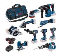 Pack 10 outils 18V - BOSCH 0 615 A50 04G Professional - Livré avec 3 batteries 18V 5.Ah Li-Ion + chargeur et sac de transport