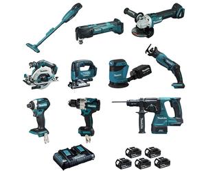Pack 10 outils MAKITA LOT0309 18V 5 x 5.0 Ah (DCL180 - DHP486 - DTD154 - DGA506 - DHS680 - DHR243 - DTM51 - DJR183 - DJV182 -DBO180)