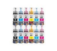 Pack 12 Bouteilles d'encre compatible pour Epson 107 Multicolore 70ml 3600 pages