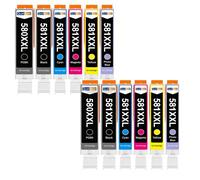 Pack 12 Cartouche CLI-581XXL CLI 581 XXL compatible pour Canon Multicolore Haute capacité avec puce