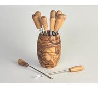 Pack 12 XL Brochettes 15 cm Pour Escargots Fourchette à Fondue Barbecue Bois d'Olivier Bois d'Olivier Acier Inoxydable Avec Support Tonneau d'Olivier