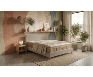 Pack 140x190cm : Lit colisée Velours Beige + Matelas Ibiza