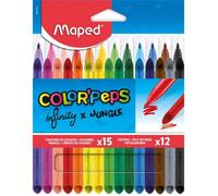 Pack 15 Crayons de couleur Infinity + 12 Feutres Lavables et Résistants au séchage - Maped - Pointe Feutres moyenne bloquée