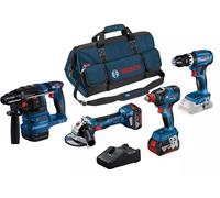 Pack 18 V 4 outils (GSB45-GBH22-GWS7-GDX200) + 2 batteries 5 Ah + sac BOSCH PROMO71