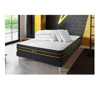 Pack 180x200 matelas ULTRA + sommier kit noir + 2 oreillers mémoire de forme 60x40cm + Couette Percale 260x240cm 180 x 200 cm Noir