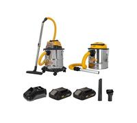 Pack 2 Aspirateurs 20V Eau Poussières Cendres + 2 Batterie lithium 2.0Ah + Chargeur Cuves INOX 20L et 12L
