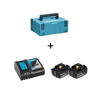 Pack 2 batteries BL1850B 18V 5 Ah + chargeur rapide DC18RC + MAKPAC 2 MAKITA