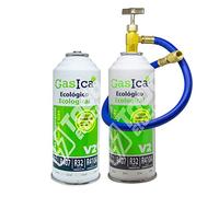 Pack 2 Bouteilles Gasica V2 Gaz Réfrigérant Bio Bio Substitut R22, R407, R32, R410A et R290 Plus Tuyau avec clé pour recharge Climatisation