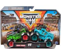 Pack 2 Camions 1:64 Monster Jam : Grave Digger et VS Whiplash - Vehicule Metal Serie 31 - Set Jouet Garcon + carte