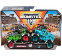 Pack 2 camions 1:64 monster jam : grave digger et vs whiplash - vehicule metal serie 31 - set jouet garcon + carte