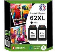 Pack 2 Cartouche 62XL 62 XL C2P04AE C2P05AE compatible pour HP Noir Haute capacité avec puce 600 pages