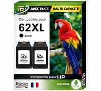 Pack 2 Cartouche 62XL 62 XL C2P04AE C2P05AE compatible pour HP Noir Haute capacité avec puce 600 pages