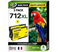 Pack 2 Cartouche 712 712 compatible pour HP 210 230 250 630 650 Jaune Haute capacité avec puce 29ml
