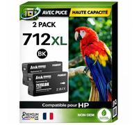 Pack 2 Cartouche 712XL 712 XL compatible pour HP 210 230 250 630 650 Noir Haute capacité avec puce 80ml