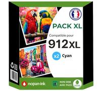 Pack 2 Cartouche 912XL 912 XL compatible pour HP OfficeJet 8010 8012 8015 Cyan Haute capacité avec puce résistante 825 pages