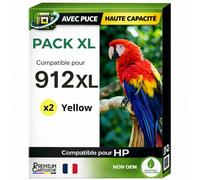 Pack 2 Cartouche 912XL 912 XL compatible pour HP OfficeJet 8010 8012 8015 Jaune Haute capacité avec puce résistante 825 pages