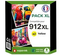 Pack 2 Cartouche 912XL 912 XL compatible pour HP OfficeJet 8010 8012 8015 Jaune Haute capacité avec puce résistante 825 pages