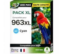 Pack 2 Cartouche 963XL C 963 C Compatible pour HP 9010 9010e 9012 9022 9022e 9025 9025e Cyan Haute capacité avec Puce Rendement 1600 Pages Puce résistante à la Remise à Niveau