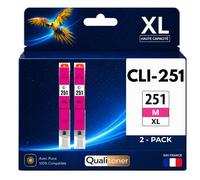 Pack 2 Cartouche CLI-251XL compatible pour Canon 250 251 Magenta Haute capacité avec puce Rendement 12 ml