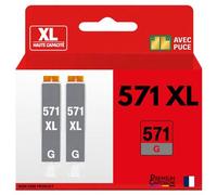 Pack 2 Cartouche CLI-571XL CLI 571XL compatible pour Canon Pixma MG5751 TS8050 Gris Haute capacité avec puce 289 pages