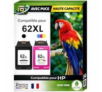 Pack 2 Cartouche d’Encre 62XL 62 XL C2P04AE C2P05AE C2P06AE C2P07AE Compatible pour HP Envy 5540 5541 5545 5548 5640 5660 7640 OfficeJet 200 250 5740 Noir Couleur avec Puce 600 400 Pages
