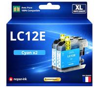 Pack 2 Cartouche d'encre LC12E LC12 E LC12EC LC12 EC Compatible pour Brother MFC J6925DW Cyan Haute capacité avec Puce 1200 Pages