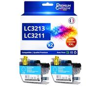 Pack 2 Cartouche d'encre LC3213C LC3213 C LC3211C LC3211 C Compatible pour Brother DCP J497DW J572DW J772DNW J772DW J774DW MFC J491DW J497DW J890DW J895DW Cyan Haute capacité avec Puce 400 Pages