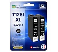 Pack 2 Cartouche Encre 1281 Compatible pour Epson 305F 305FW 445W Noir Haute capacité avec Puce 300 Pages
