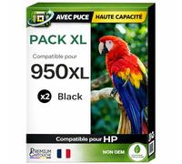 Pack 2 Cartouche Encre 950XL 950XL 950 XL CN045AE CN049AE Compatible pour HP 251DW 276DW 8100 8600 8600 8610 8615 8616 8620 8625 8630 8640 8660 Noir Haute capacité avec Puce 75 ML