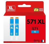 Pack 2 Cartouche Encre CLI-571XL CLI 571XL Compatible pour Canon Pixma MG5750 MG5751 MG5752 MG6850 MG6851 MG7750 TS5050 TS6050 TS8050 TS9050 Cyan Haute capacité avec Puce 680 Pages