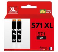 Pack 2 Cartouche Encre CLI-571XL CLI 571XL Compatible pour Canon Pixma MG5750 MG5751 MG5752 MG6850 MG6851 MG7750 TS5050 TS6050 TS8050 TS9050 Noir Haute capacité avec Puce 895 Pages