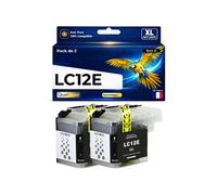 Pack 2 Cartouche LC12E LC12 EB compatible pour Brother MFC J6925DW Noir Haute capacité avec puce 2500 pages