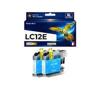 Pack 2 Cartouche LC12E LC12 EC compatible pour Brother MFC J6925DW Cyan Haute capacité avec puce 1200 pages