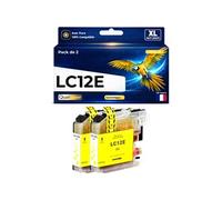 Pack 2 Cartouche LC12E LC12 EY compatible pour Brother MFC J6925DW Jaune Haute capacité avec puce 1200 pages