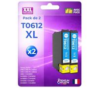Pack 2 Cartouche T0612 T0612 Compatible pour Epson D68 D68 D88 DX3800 DX3800 DX3850 DX3850 DX4200 DX4250 DX4800 DX4800 DX4850 DX4850 Cyan Haute capacité avec Puce 400 Pages C13T06124012 Ourson