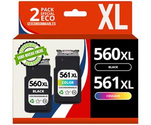 Pack 2 cartouches compatibles avec CANON PG-560 XL/CL-561 XL - sans niveau