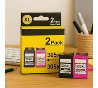 Pack 2 Cartouches Compatibles HP 305XL Deskjet 1210 à 4223e/Deskjet Plus 4110 à 4210e/Envy 6010 à 6065e & Envy Pro 6420 à 6475e