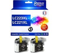Pack 2 Cartouches d’Encre LC223BK LC221BK LC223BK LC221BK Compatible pour Brother DCP J4120DW MFC J4620DW Noir Haute capacité avec Puce 550 Pages