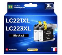 Pack 2 Cartouches d’Encre LC223BK LC221BK LC223BK LC221BK Compatible pour Brother DCP J4120DW MFC J4620DW Noir Haute capacité avec Puce 550 Pages
