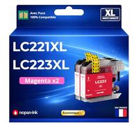 Pack 2 Cartouches d’Encre LC223M LC221M LC223M LC221M Compatible pour Brother DCP J4120DW MFC J4620DW Magenta Haute capacité avec Puce 550 Pages