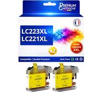 Pack 2 Cartouches d’Encre LC223Y LC221Y LC223Y LC221Y Compatible pour Brother DCP J4120DW MFC J4620DW Jaune Haute capacité avec Puce 550 Pages