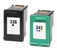 Pack 2 cartouches d'encre N° 338 XL Noir et N° 343 XL Couleur Grande Capacité pour imprimante HP Photosmart C 3180 G
