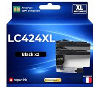 Pack 2 Cartouches Encre LC424BK LC424 BK Compatible pour Brother DCP J1200W Noir Haute capacité avec Puce 750 Pages